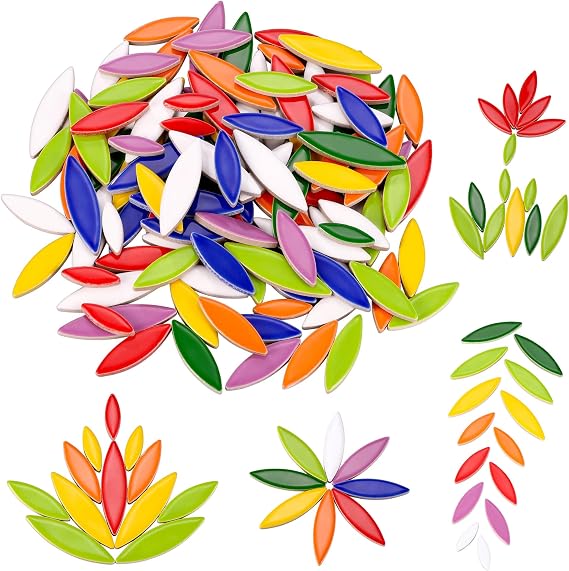 Leaf Petal Ceramics Mosaic Tiles for Crafts, 500g Flower Leaf Ceramic Tiles Pieces for Mosaic Craft, DIY Outdoor Decor Making, Home Wall Art Decoration Mosaic Making Supplies (Mix Color)