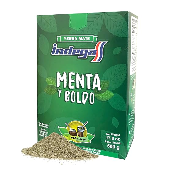 Indega Yerba Mate Mint Boldo (Menta Boldo) 500g (17.6 oz) Paraguayan Herbal Mate Tea, Refreshing & Aromatic Loose Leaf Blend