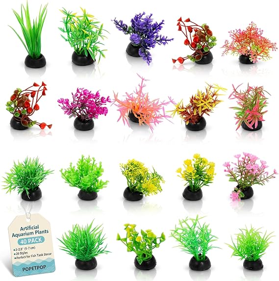 POPETPOP 40 Pcs Artificial Aquarium Plants - Mini Fish Tank Decorations