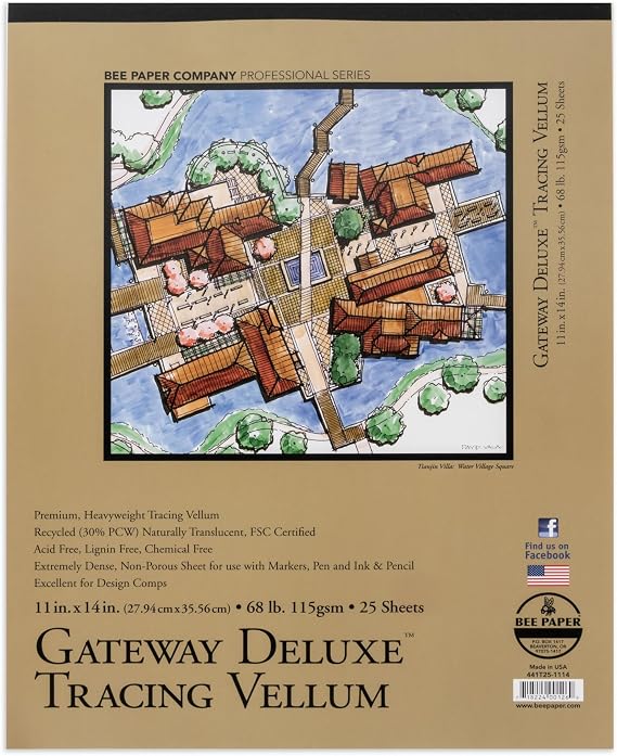 Bee Paper - 11"x 14" Gateway Deluxe Tracing Vellum Paper Pad, 25 Sheets