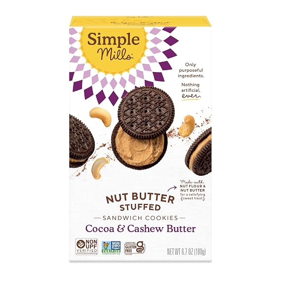 Simple Mills, Cocoa Cashew Creme Sandwich Cookies - Gluten Free, Vegan (Pack of 1)