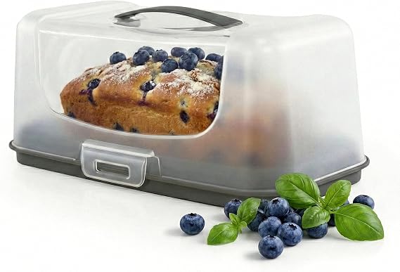 GEEZY Rectangular Cake Carrier with Handle - Airtight Cake Storage Container with Lid and Secure Locking Clips - BPA Free Plastic Box for Loafs, Cupcakes, Baguettes - Great for Baking Enthusiasts