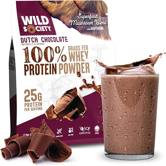 Wild Society Grass Fed Whey Protein Powder, Dutch Chocolate, 17.9 oz