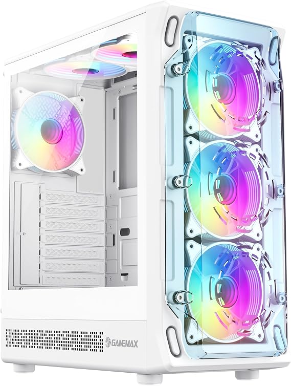 GAMEMAX Mid-Tower Gaming PC Case with Tempered Glass Side Panel and Flexible Storage, ATX/M-ATX/ITX Support, 7 Expansion Slots, Up to 330mm GPU, Pre-Installed 6 ARGB Fans (Starlight 2 AW)