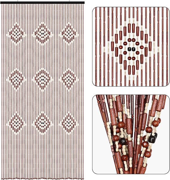 Bamboo Beaded Curtains for Doorways Boho Bead Curtain, 52 Strands 35"x75"