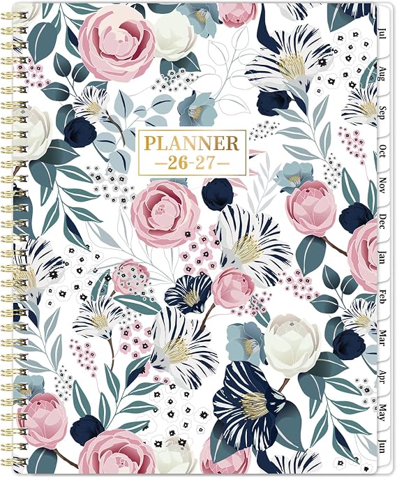 Planner 2026-2027 - Academic Planner 2026-2027, Jul. 2026 - Jun. 2027, Weekly and Monthly with Tabs, 26-27 Calendar Planner, 9" x 11", Back Pocket + Thick Paper + Twin-Wire Binding - Petunia