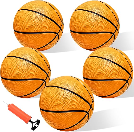 Iyoyo Mini Basketball Set - 5 Pack 6" Small Balls with Pump, Over The Door Mini Hoop Replacements, Toy for Toddlers, Kids, Teenagers, Pool, Indoors, Outdoors