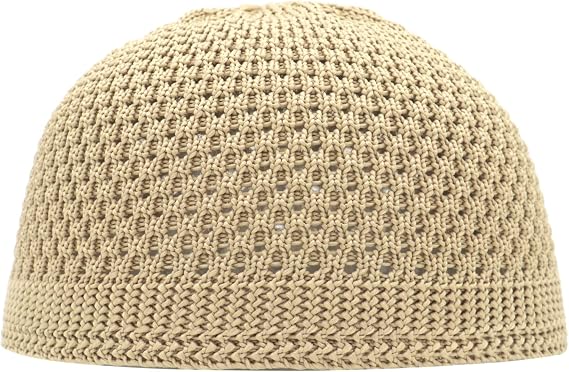 Coffee Brown Soft Open-Weave Nylon Stretchy Kufi Hat Skull Cap Beanie