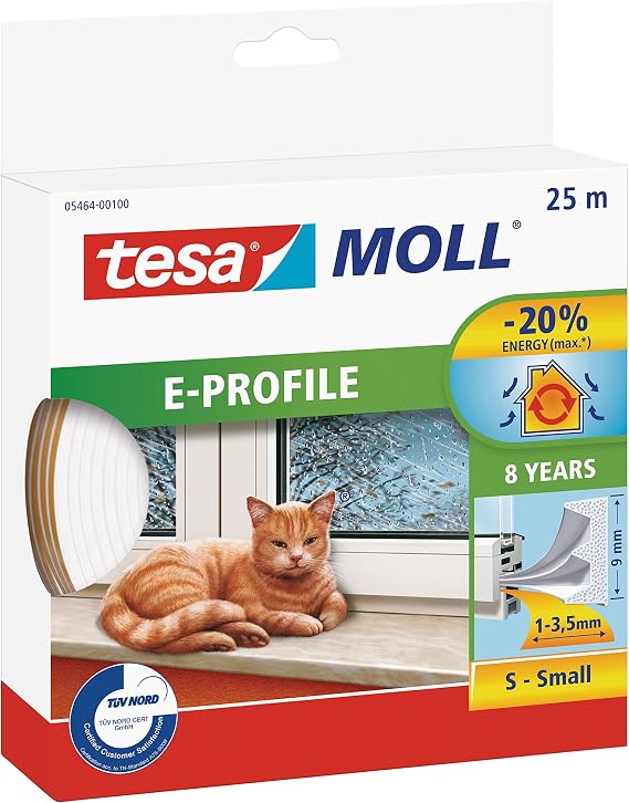 Tesa 05464-00100-00 P-Profile Draught Excluder, 25m, White