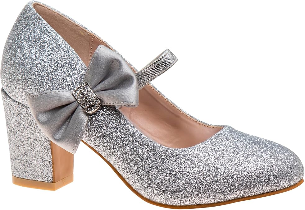 Badgley Mischka Girls' Glitter Block Heel Dress Shoes