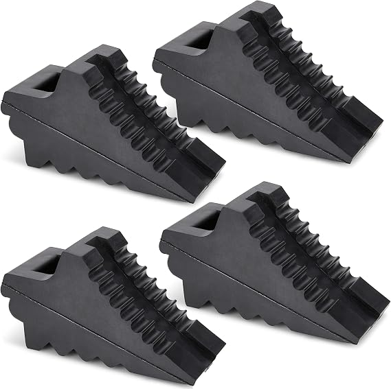 Wheel Chocks for Cars, RVs, Trucks, Trailers, and Vehicles G.V.W. up to 8T, 4 Pack - Anti Slip Bottom Tire Chock for All Weather Use - RV, Travel Trailer, Pop Up Camper Accessory