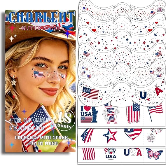 CHARLENT 4th of July Glitter Freckles Face Tattoos