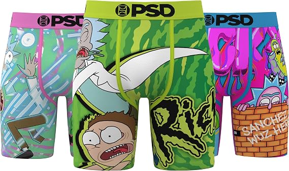 PSD Mens Underwear Rick & Morty Graphic Print Boxer Briefs, Packs & Singles