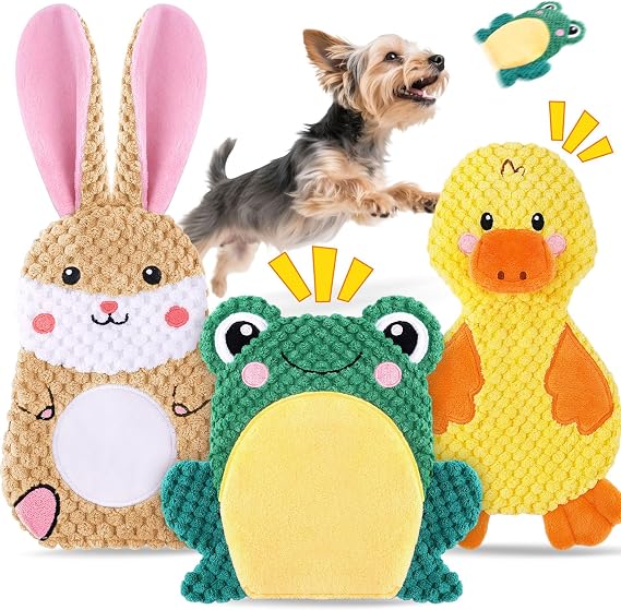 XIUGOAL Dog Toys to Keep Them Busy, 3 Pack No Stuffing Interactive Dog Toys with Crinkle, Squeaky Puppy Chew Toys for Small, Medium Breeds