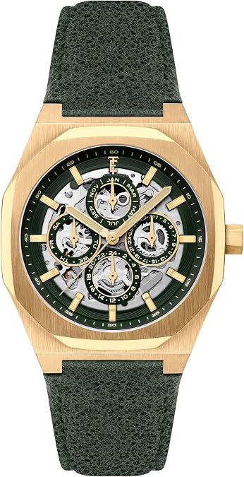 Thomas Earnshaw Men's 42mm Discovery Drake Triple Calendar Skeleton Automatic Spruce Haven Watch with Leather Strap ES-8308-03