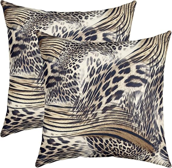 Loussiesd Leopard Print Throw Pillow Covers for Sofa Bed Set of 2 Cheetah Decorative Pillows Cushion Covers Safari Animal Brown Wild Animal Pillow Inserts Not Included 18x18 Inch