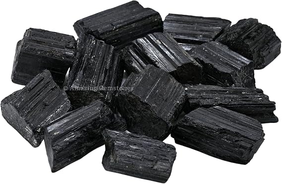 Black Tourmaline Crystals Rough Stone in Bulk, 1lb | Regular Pieces Turmalina Negra Piedra Originales, Large Black Tourmaline Crystal Healing Stones for Protection -Crafts Making