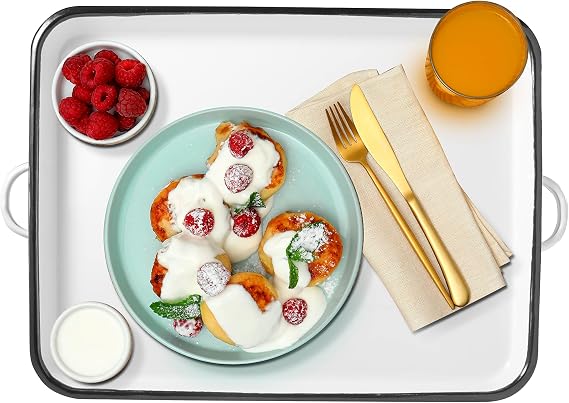 17 White Enamel Serving Tray with Handles and Baking Cookie Sheet, White