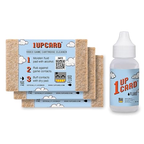 1UPcard Video Game Cartridge Cleaning Kit | 3 Pack of Cards with Cleaning Fluid | Compatible With Nintendo, Super NES, Sega Genesis, N64, Gameboy, Atari & More