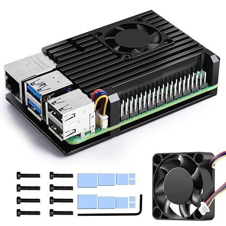Metal Case for Raspberry Pi 5 with 4Pin PWM Cooling Fan 30MM & 10PCS Thermal Pads for Pi5 Model B 8GB 4GB(The Board for RPi 5 Not Included)