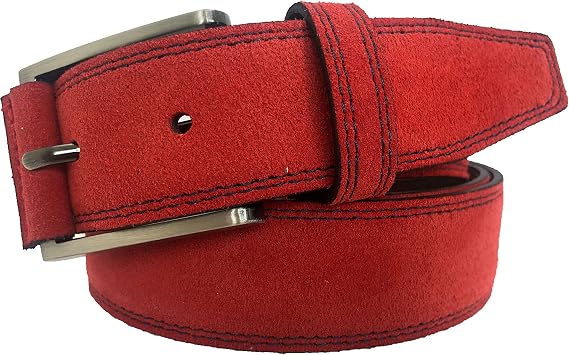 Mens Belt Italian Contrast Stitch Suede Belt 35mm