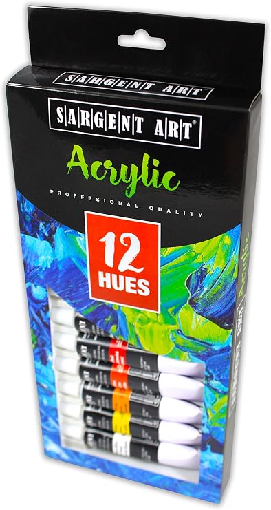 Sargent Art 23-0501, Acrylic Tube Paint, 12ml, 12 Colors, Use with Canvas, Wood, Craft Projects, Perfect for Beginning Artists to Students and Professionals,Blue,Green
