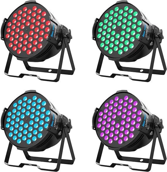 Seven Stars LED Stage Lights Sound Activated, RGB DMX Stage DJ Lights Sound Activated, LED Par Lights Party Wash Lights for Parties, Church, Concert, Wedding, Bar, Club Stage Lighting (4 Pack)