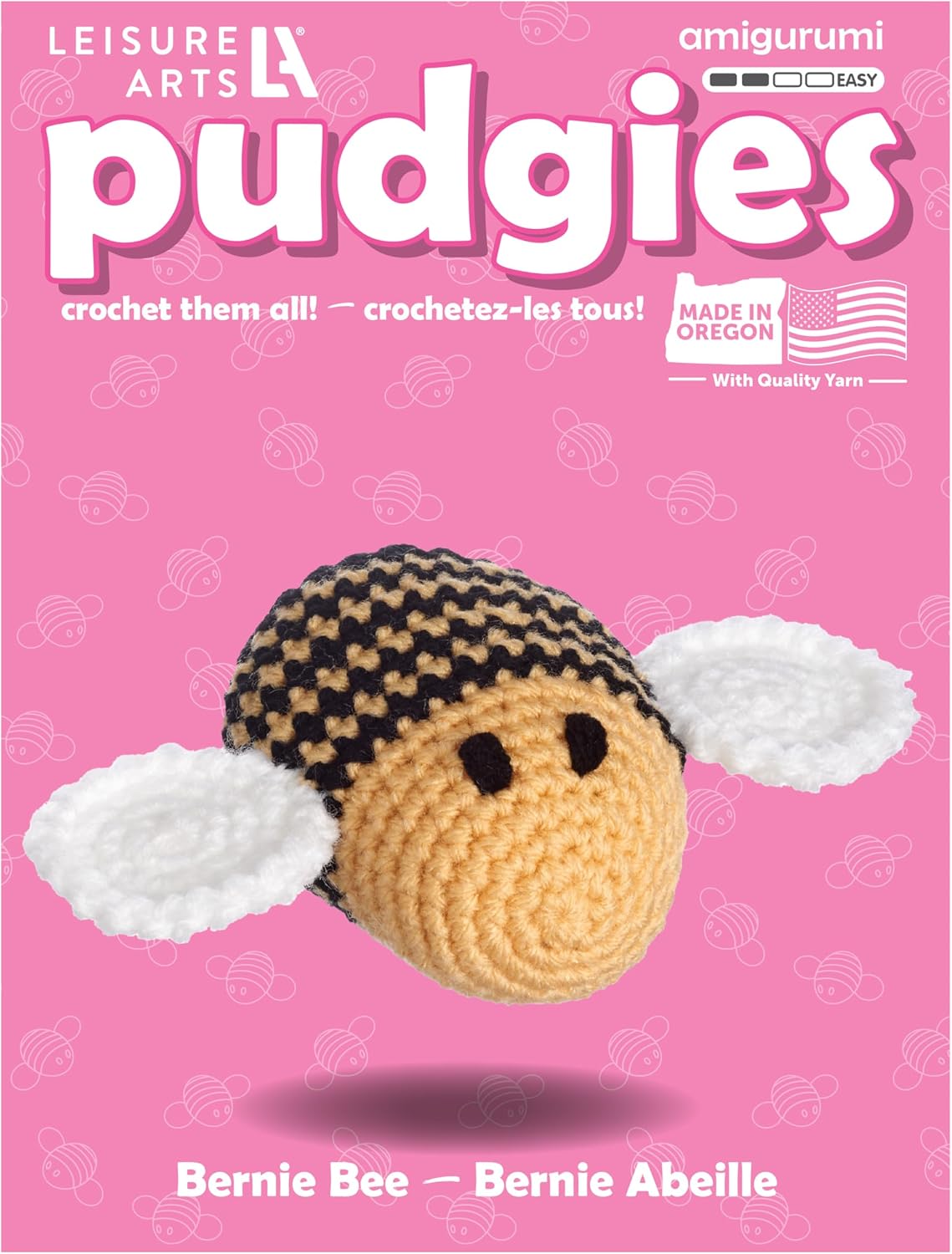 LEISURE ARTS - Crochet Kit, Pudgies Bernie The Bee, 3, Crochet Kit for Beginners, Complete Kit, Animal Kits, Animal DIY Amigurumi Kits