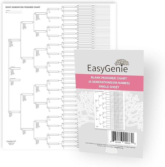 EASYGENIE Pedigree Chart (8 generations/256 names), single sheet