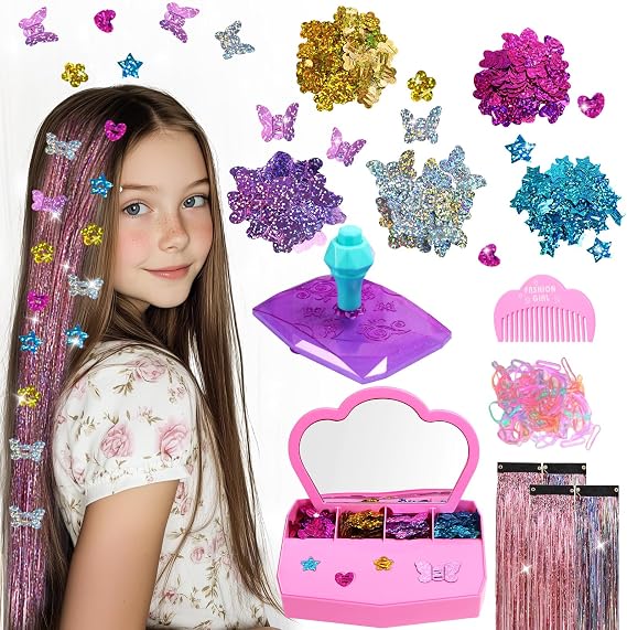 AOSITE Hair Gems for Girls, Hair Bedazzler Gem Stamper Kit with Hair Glitter Patch, Hair Jewel for Girls, Hair Gems Stamper, Hair Gem DIY Tool Gift Age 4-12 Reusable No Sticky Kid Hair Accessories