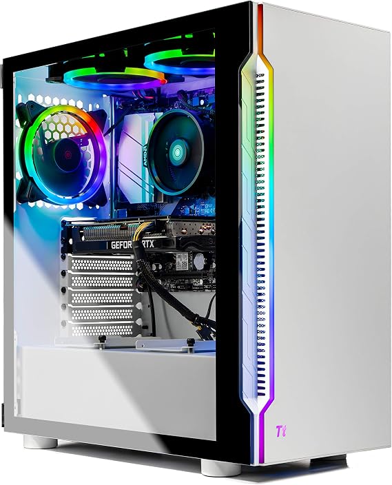 SkyTech Archangel 3.0 Gaming Computer PC Desktop - Ryzen 7 3700X 8-Core 3.6GHz, RTX 3060 12GB, 1TB SSD, 16GB DDR4 3200, RGB Fans, AC WiFi, 600W Gold PSU, Windows 11 Home 64-bit, White