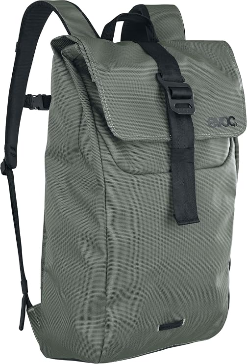 EVOC Duffle Backpack 16 Backpack (Waterproof and 100% PVC-Free Tarpualin, Lid with Aluminium Hook Closure, Volume: 16 litres, Weight: 825 g, Dimensions: 48 x 31 x 12 cm), Dark Olive - Black | sports-duffel-bags