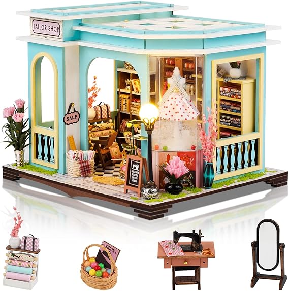 DIY Miniature House Kit for Adults, Tiny House with LED Lights | Cozy Home Decor Craft Kit, Unique Gift for Christmas, Birthdays, Mother's & Valentine's Day, Tailor's Store