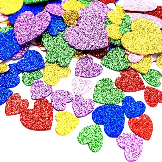 240 Pcs Glitter Heart Stickers Valentines Day Decorations Self Adhesive Heart Shape Glitter Foam Sticker for Kid's Arts Craft Supplies Greeting Cards Home Decoration Mother's Day Cards