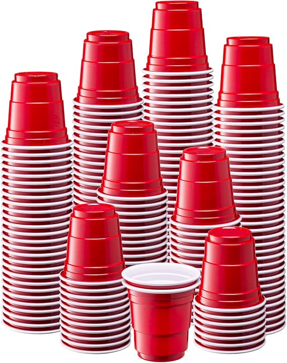 GUSTO 2 oz Mini Plastic Shot Glasses [300 Count] Disposable Red Shot Cups