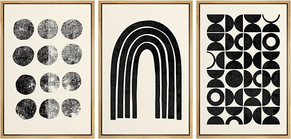 SIGNLEADER Framed Canvas Print Wall Art Line Art Arches and Spiral Geometric Shapes Drawings Modern Art Contemporary Edgy Black and White for Living Room, Bedroom, Office - 16"x24"x3 Natural
