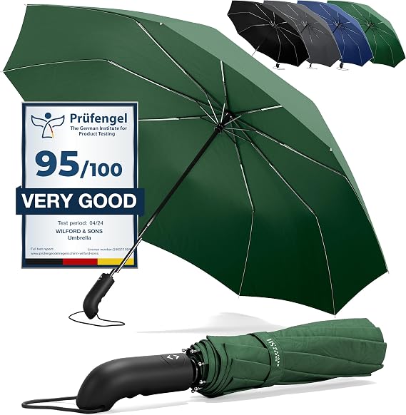 W&S Umbrella Windproof Strong Compact, Storm Proof Frame Auto Open Close