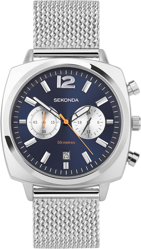 Sekonda Airborne Mens Analogue Watch 40mm Silver Stainless Steel Mesh