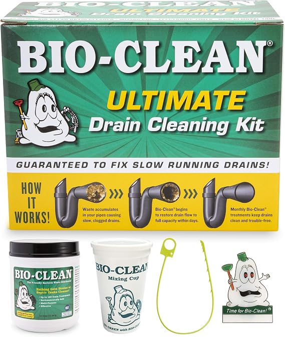 Bio-Clean Ultimate Drain Cleaning Kit Cleans Drains- Septic Tanks - Grease Traps All Natural and 100%  No Caustic Chemicals! Removes fats Oil and Grease, Completely Cleans Your System.