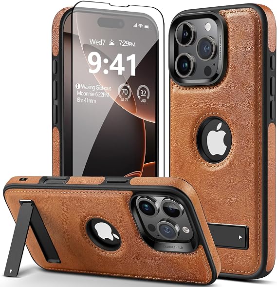 WTCASE Strong Magnetic for iPhone 16 Pro Max Case Leather,[Compatible with MagSafe], Slim Adjustable Kickstand Phone Case for iPhone 16 Pro Max (2024) 6.9" (Brown)