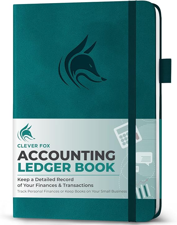 Clever Fox Accounting Ledger Book, Checkbook Bookkeeping, Dark Teal