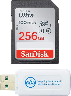 SanDisk 256GB SD Ultra Memory Card for Canon Powershot Camera Works with SX720 HS, SX730 HS, SX740 HS SDSDUNR-256G-GN6IN Bundle with 1 Everything But Stromboli SDXC & Micro Card Reader