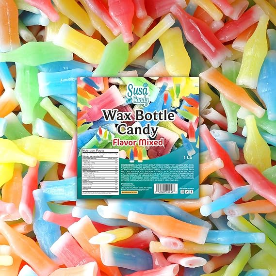 Nik-L-Nips Vintage Wax Bottle Candy Drinks Filled with Flavored Syrups in Cherry, Orange, Lemon, Blue Raspberry, and Green Apple, Nostalgic 90s Candy - 1 Pound Bulk Candy
