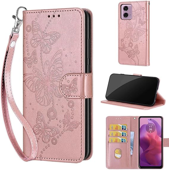 Mobile Phone Case for Motorola Moto G24 / E14 Leather Wallet Case Rose Gold