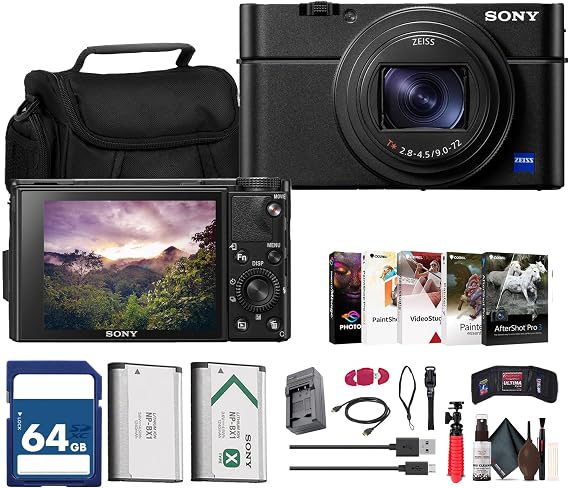 Sony Cyber-Shot RX100 VII Camera with 24-200mm Lens (DSC-RX100M7) Bundle | For Photography & Video | 20.1MP 1-Inch Stacked CMOS Sensor | NP-BX1 Battery + 64GB Memory Card + Card Reader + Case + More