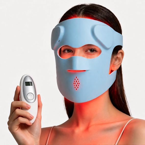 Jorking FDA-Cleared Red Light Therapy for Face,Anti-aging and Acne,3D Cordless Liquid Silicone Infrared Mask With Adjustable Velcro,Remoter,Two-hour Runtime,Rechargeable,for Home Skincare Routine