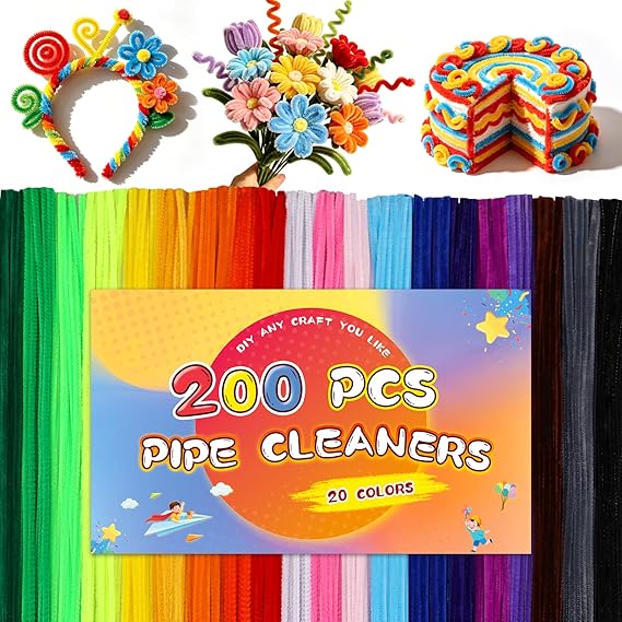 20 Colors Pipe Cleaners, 200Pcs Long Pipe Cleaners for Craft Flowers
