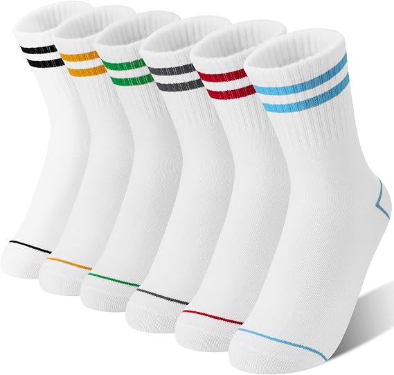 Kids Boys Girls Athletic Sport Socks Basketball Outdoor Cotton Crew Breathable Striped Socks 6 Pairs