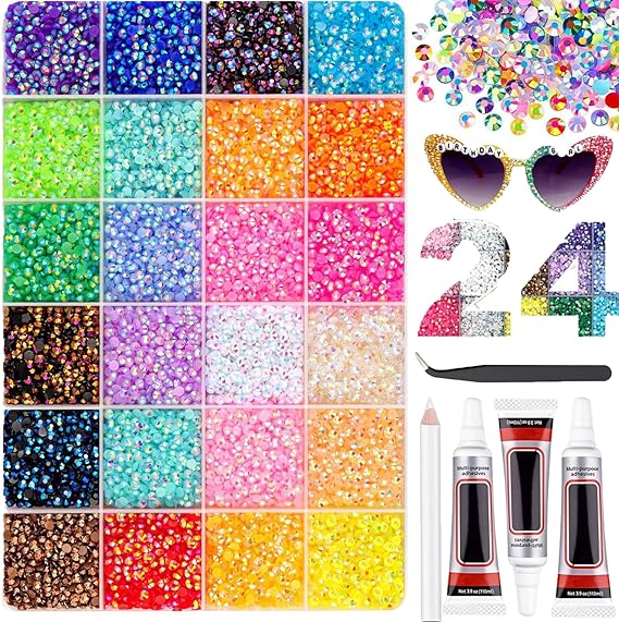 Fafcut Bedazzling Kit, Book Bedazzler Kit with Rhinestones and Tools, Pink Bedazzled Kits Small Gems with Glue, Bedazzling Kit for Diamond Art Bedazzled Nail Art Crafting Makeup (24 Colors)