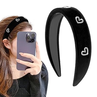 Black Elegant Headbands for Women Non Slip Trendy Velvet Fabric Wide Hairbands for Womens Thin and Thick Hair Designer Head Bands Elastic Hair Bands for Mothers Day Gift